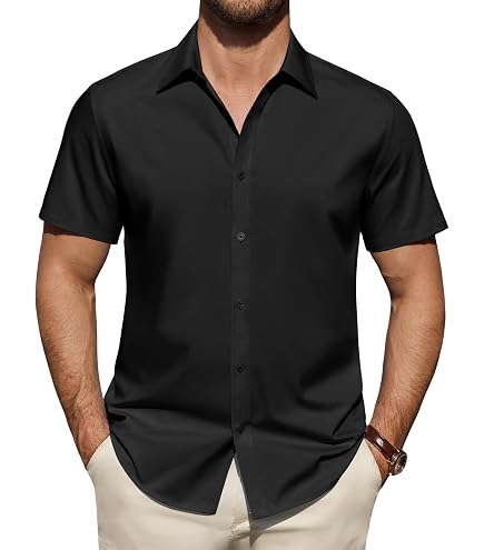 Galaxy by Harvic Mens Slim Fit Short Sleeve Button Up Dress Shirt